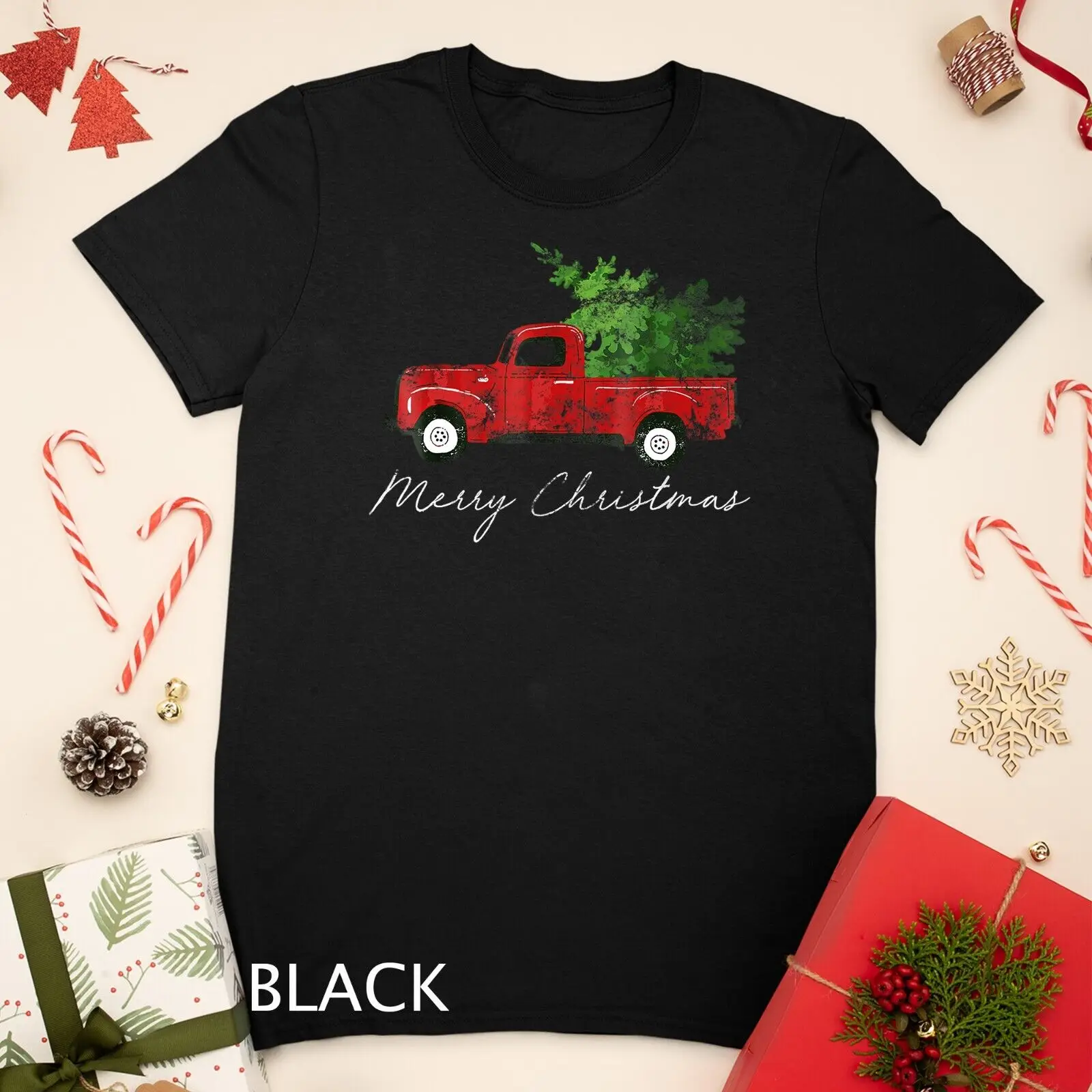 Vintage Wagon Christmas T-Shirt - Tree on Car Xmas Vacation Unisex T-shirt