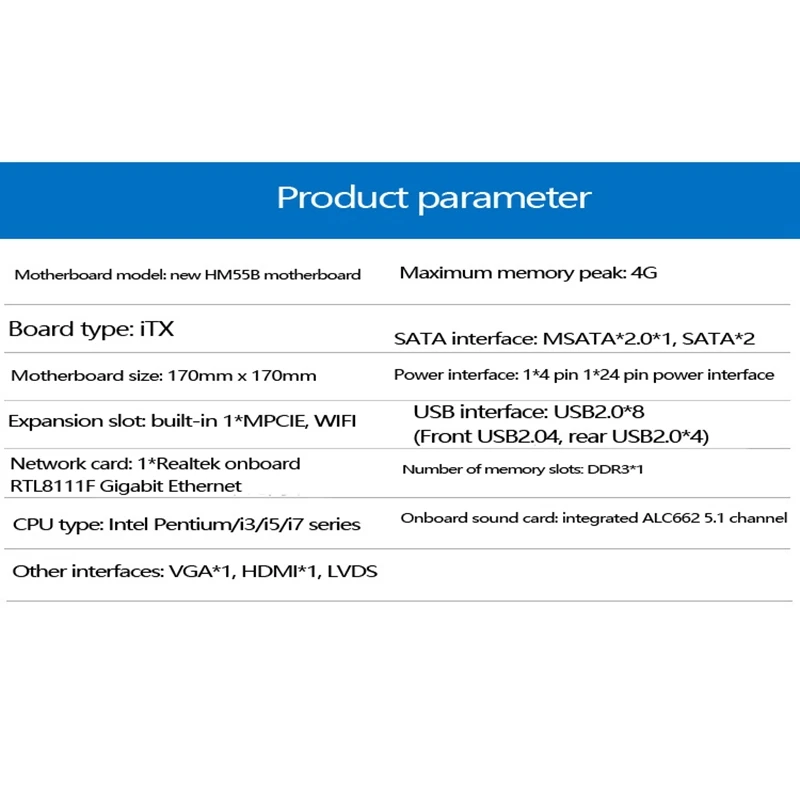 HM55B PGA988 Desktop PC Mainboard DDR3 SATA II Mini ITX Motherboard for Mini Host/HTPC/Radio/ Advertising Machine