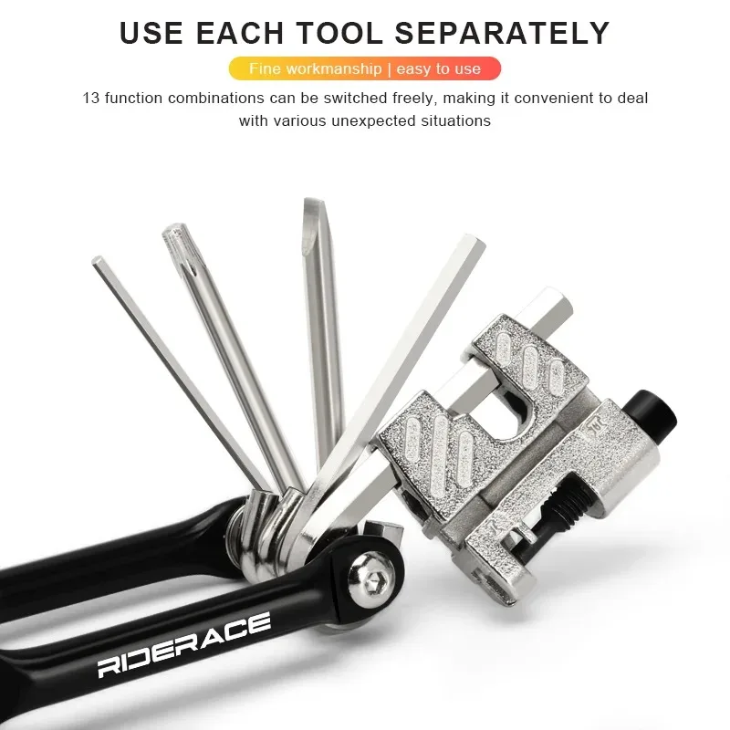 BIESUO Alat Multi Sepeda 16 In 1 Pemotong Pemisah Rantai Portabel CR-V Baja Hex Kunci Pas Allen Obeng Alat Perbaikan Sepeda