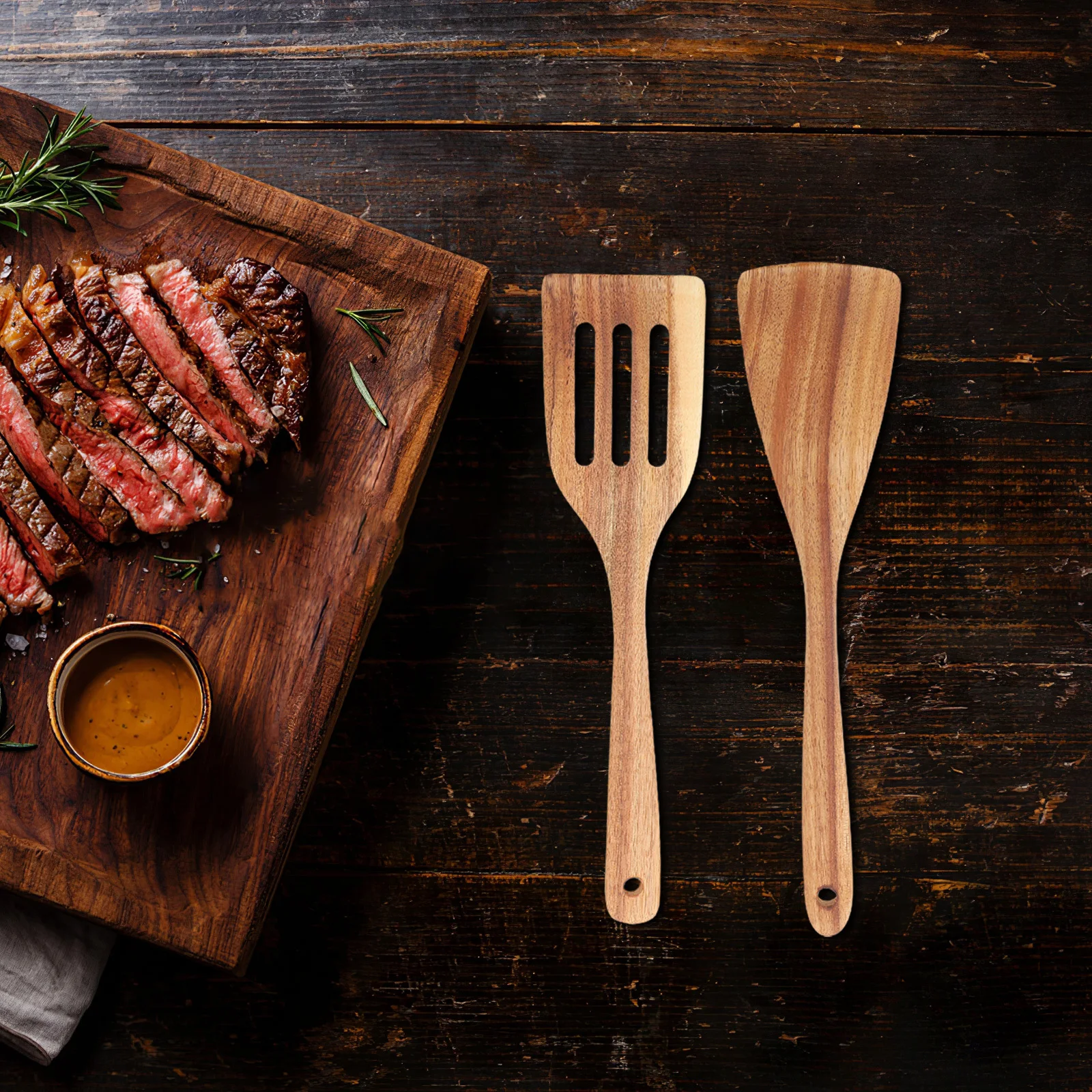 

5 pcs Wooden Utensils Set Natural Wood Cooking Tools Heat Resistant Non Scratch Kitchen Gadgets For Soup Pasta Stir Frying