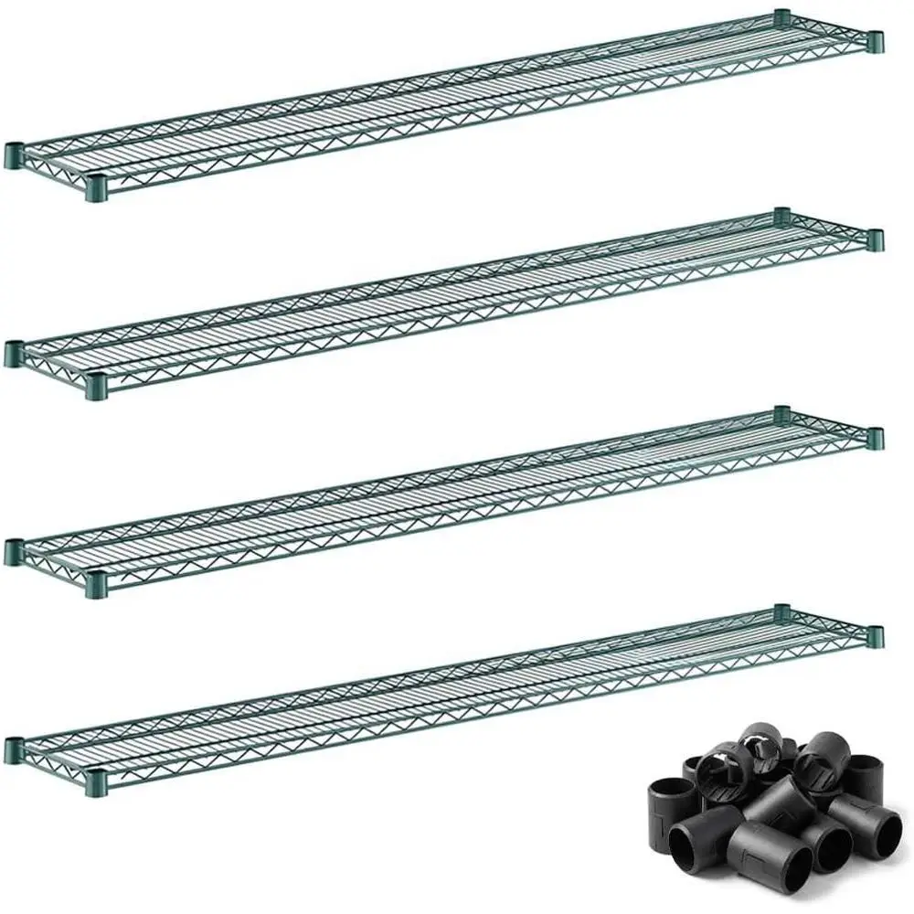 

12x72 Green Metal Wire Shelving Set of 4 for Kitchen Storage and Rack Replacement