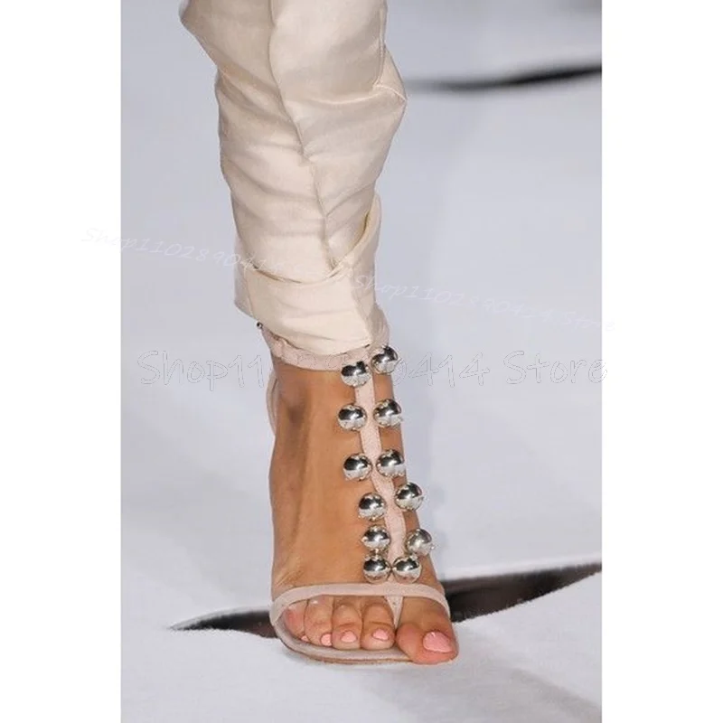 

Round Rivets Decor Dusty Pink Open Toe Sandals Buckle Strap Women Shoes Thin High Heels Party Runway 2025 Zapatos Para Mujere