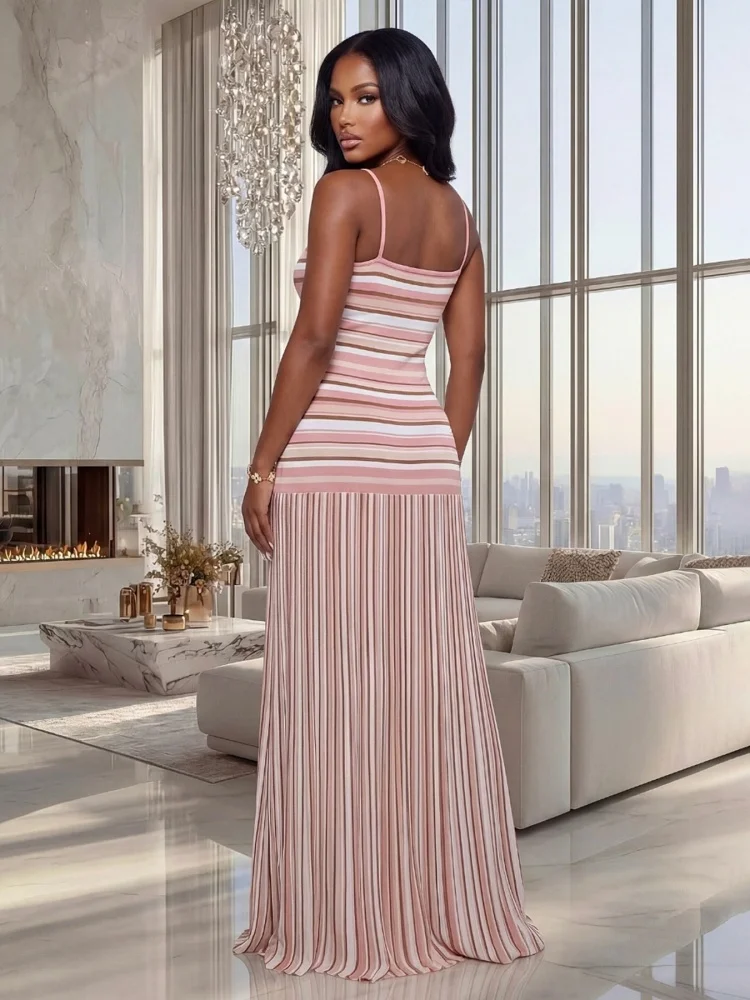 Wmstar Dresses for Women Wholesale Summer Halter Backless and Striped Design Fresh and Breezy Summer Resort Dress Drop Shopping