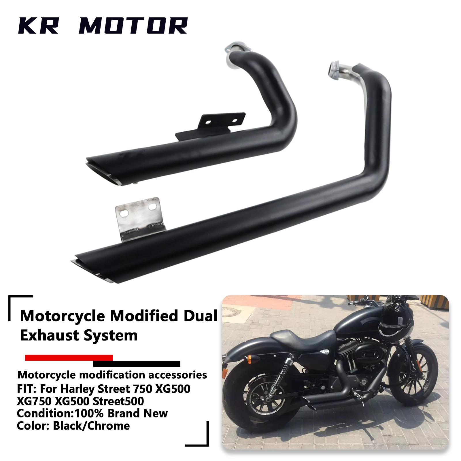

Doub Full Exhaust System Fits For Harley Street 750 XG 500 XG750 XG500 Street750 Street500 Dual Twin Slash Cut Muffler Exhaust
