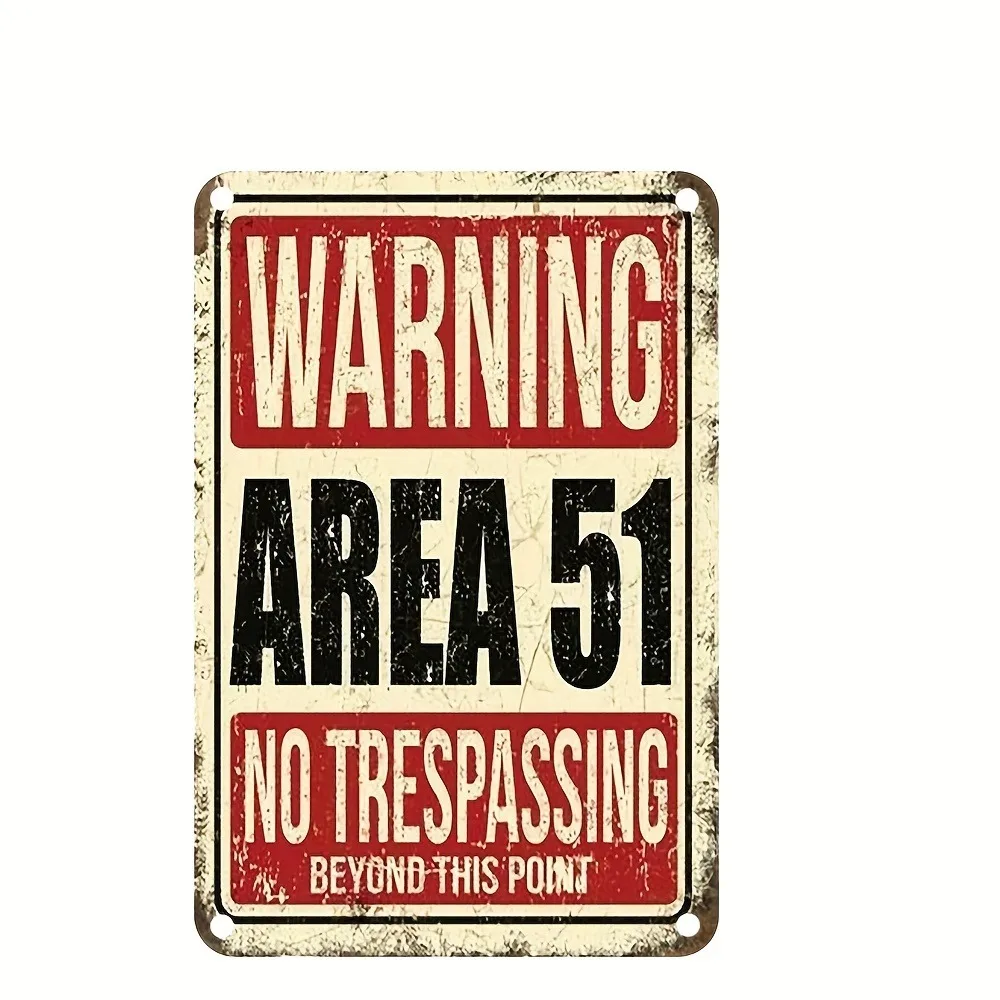 Vintage UFO Area51 No Trespassing Warning Metal Tin Sign Sci-Fi Wall Decor for Home Bar