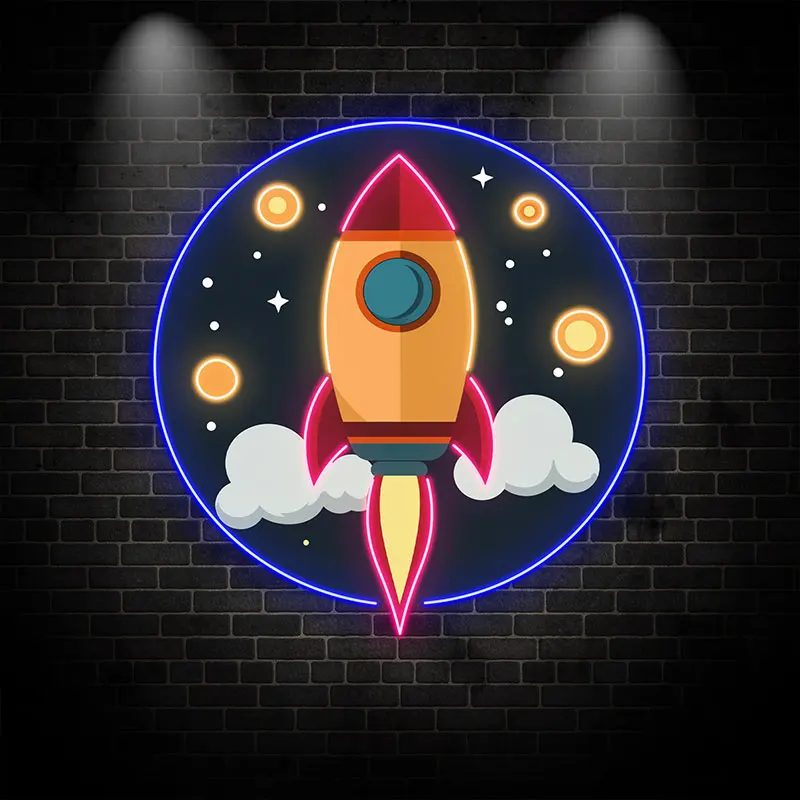 Cartoon Space Rocket Custom LED Neon Sign, Illuminated Light Signage, LED Neon Acrylic Signs Decoration for Child Room