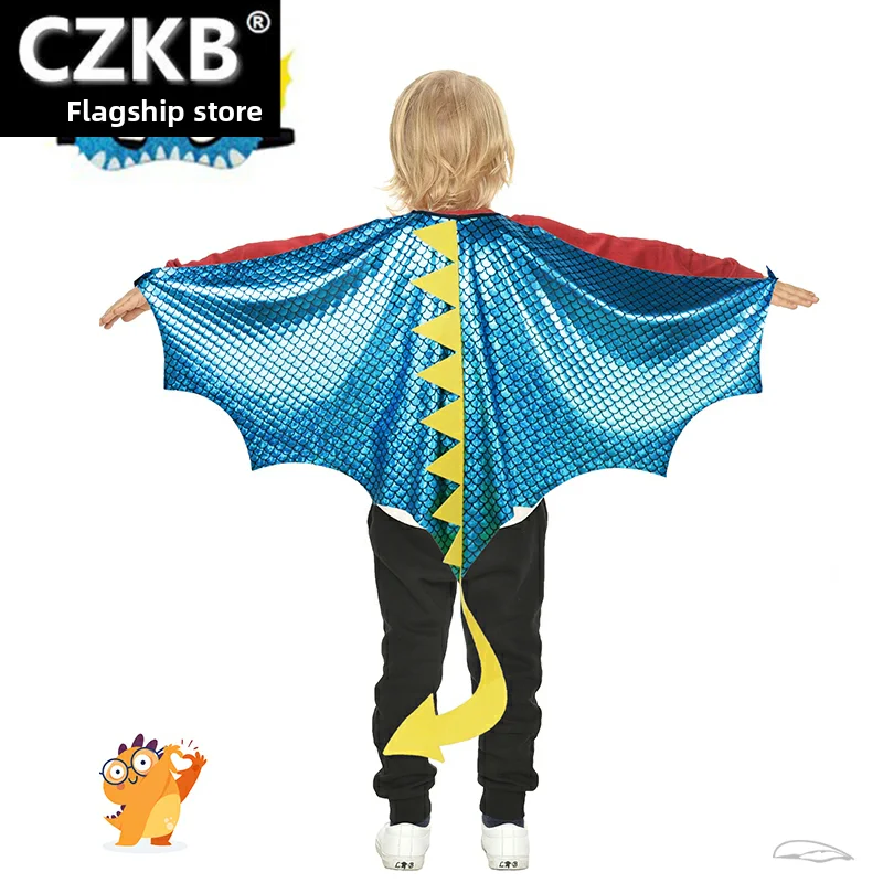 

loween Children's Dinosaur Robe Mask Tail Bright Flaing Wing Dragon Performance Wings Boys Girls Toddler Outfit Accories