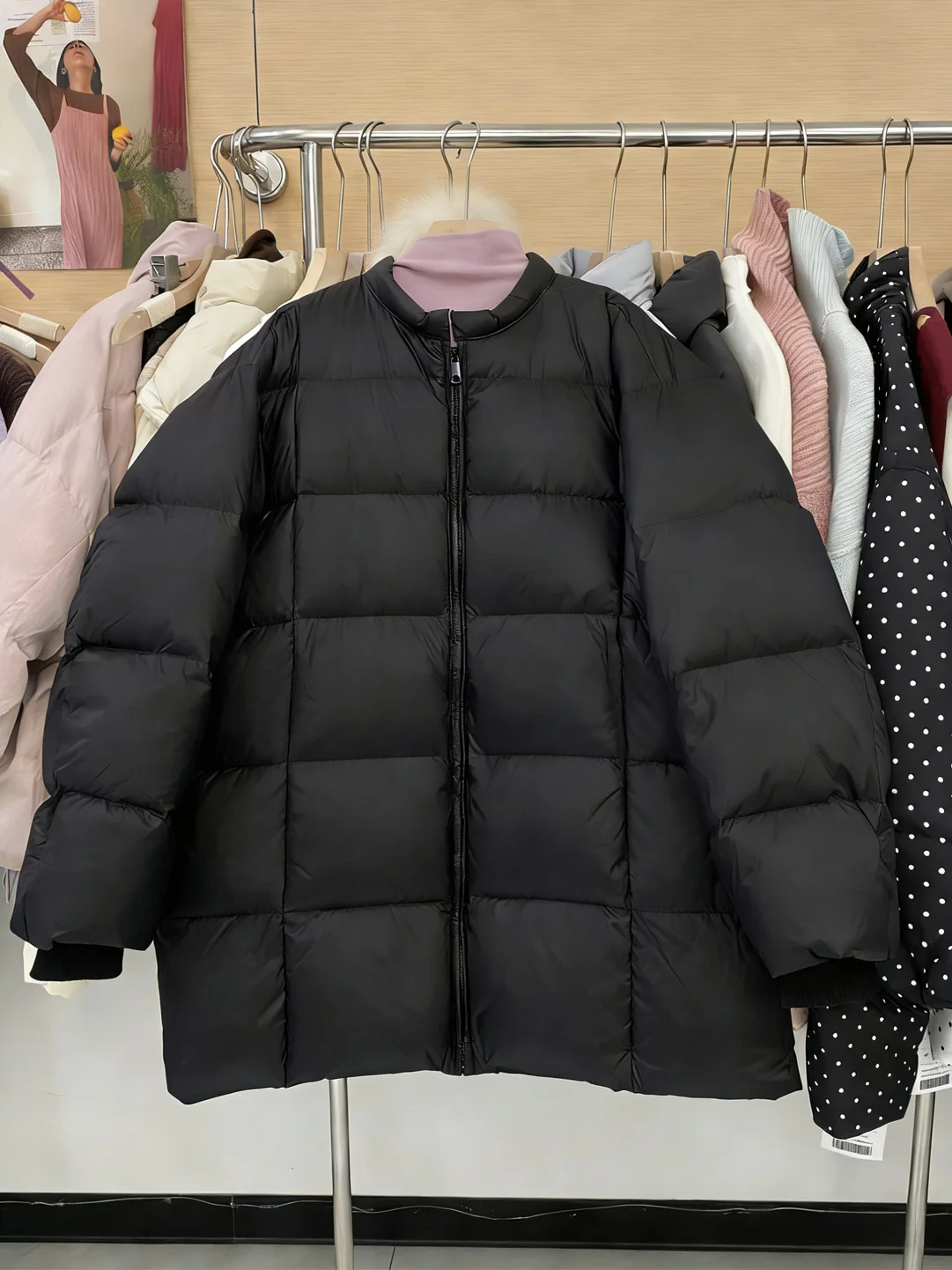 

Модная черная хлопковая куртка с круглым вырезом, женская зимняя утепленная свободная повседневная верхняя одежда в корейском стиле, средней длины, на молнии