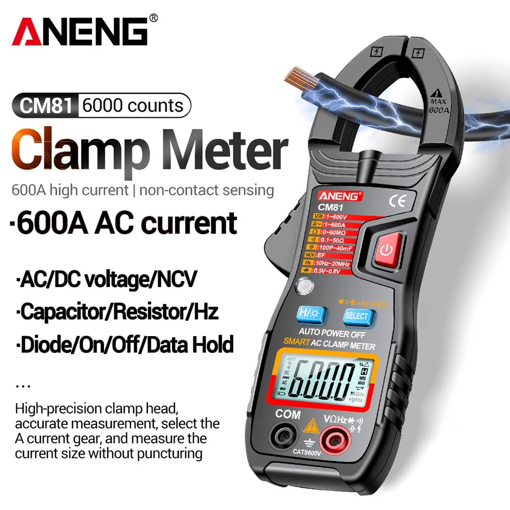 ANENG CM80/CM81 Digital Clamp Meter AC Current Multimeter Ammeter Voltage Tester Hz NCV Ohm Test  Professional Multimeter Clamp 