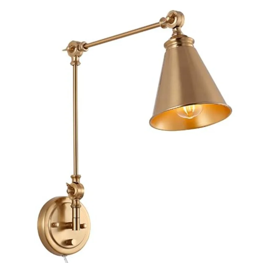 

Modern Plug in Wall Sconce, Cordless Swing Arm Wall Lamp for Bedroom, Living Room, Study, Adjustable Vintage Wall Mount Reading