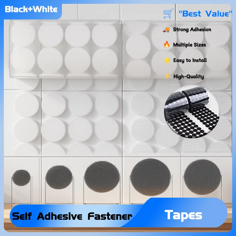 

Dots Sticker Dots Adhesive Tape Round Hook Loop Boob Tape Strong Glue Self Adhesive Fastener Tape White Black 10/15/20/25/30mm