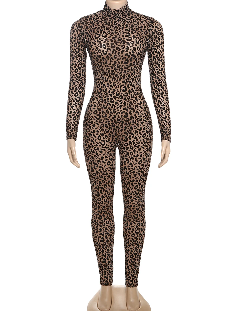 

kliou Midnight Y2K Women Jumpsuits Hipster Leopard Print Full Sleeve Round Neck Slim Overalls Female Trend Party Club One Piece
