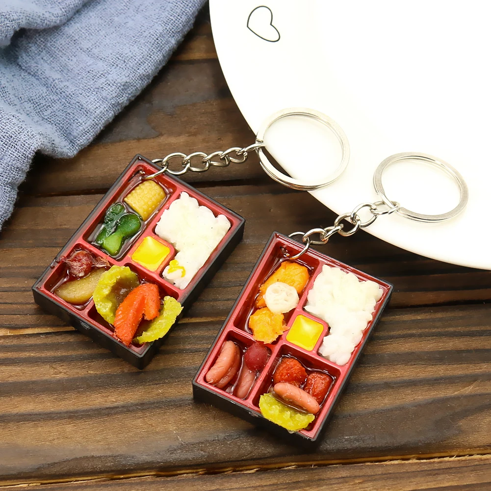 PVC Mini Bento Keychain Picnic Lunch Fast Food Pendant Key Ring Lunchbox Hanging Bag Purse Ornament Charms Woman Jewelry Gift