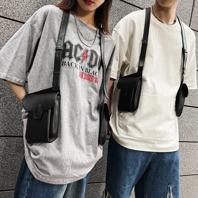 Sacs à dos en cuir PU pour hommes, Streetwear hip-hop, sacs de plate-forme de poitrine, rangement multifonctionnel, sacs à dos en plein air, tendance décontractée, unisexe