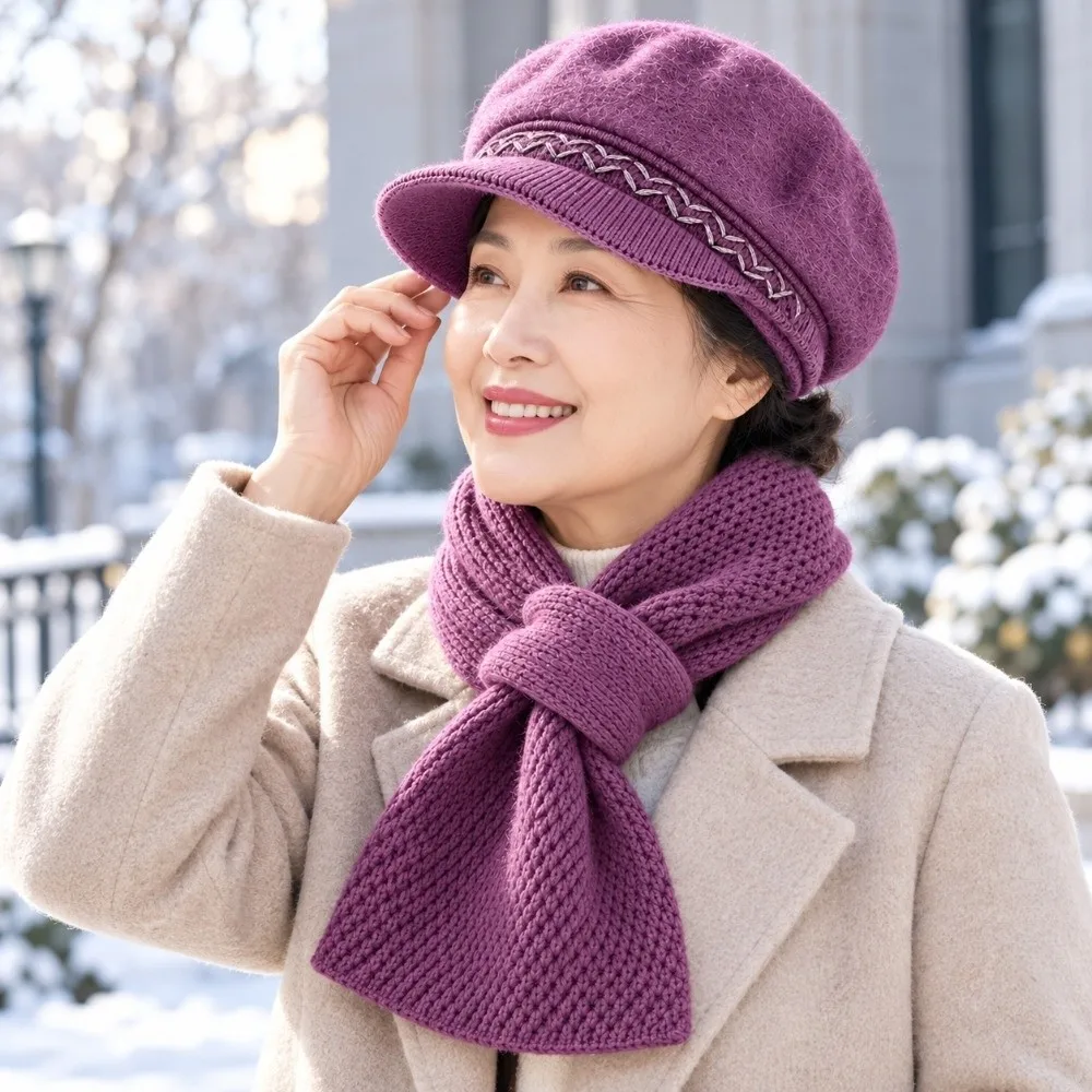 Comfort Knitted Beanie Thick Knit Wide Brim Knit Cap Wind Proof Lady Headwear Daily Wear