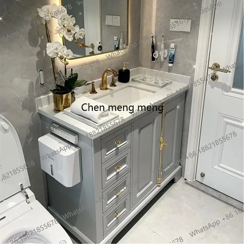 

X173 Американский легкий роскошный комплект мебели для ванной комнаты: тумба из массива дерева, напольный шкаф для ванной, тумба под раковину, мебель для ванной комнаты (Banyo Dolabi)