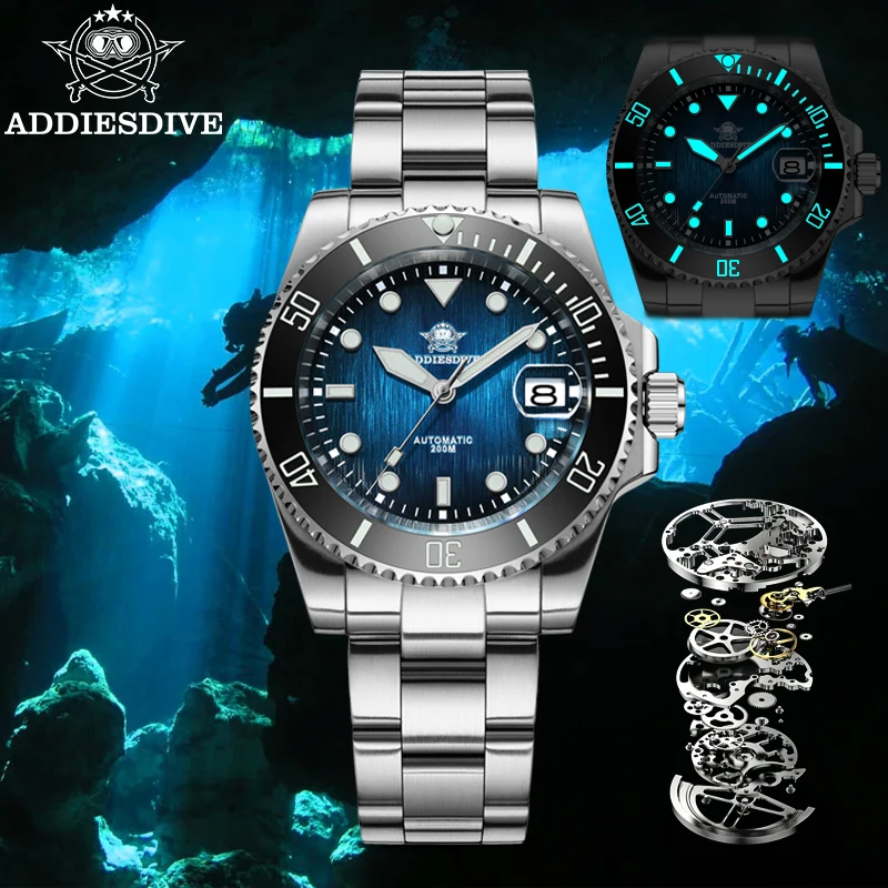 

ADDIESDIVE 8215 Automatic Watch for Men Sapphire AR Coated 20Bar Supper Luminous Wristwatch Sports Mechanical Watches AD2536