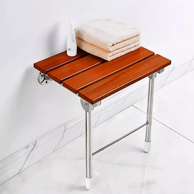 

Foldable Wall Mounted Shower Stool,Stainless Steel Frame with Solid Wood Seat,Anti-Slip Bathroom Bench forElderly Safe Showering