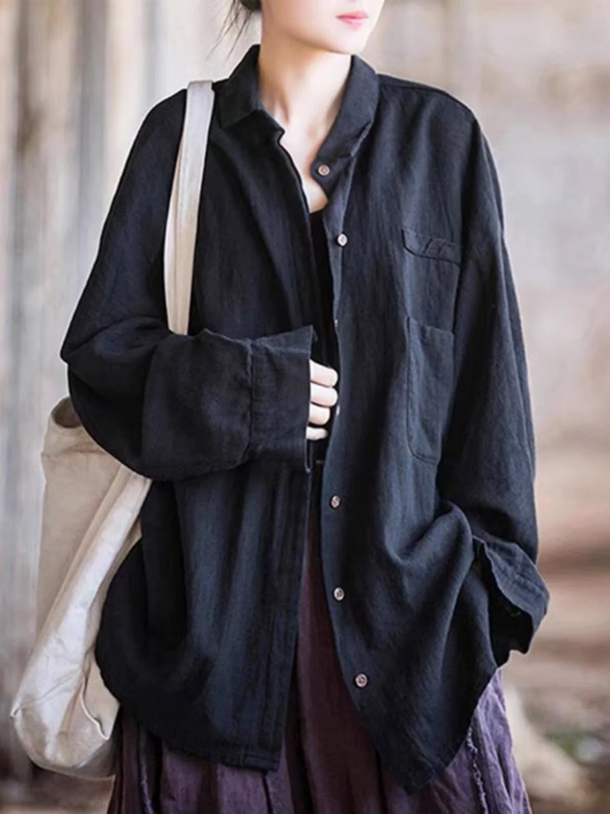 

Casual Cotton Linen Women's irt Spring 2025 New Vintage Long Sve Loose Top Cotton Linen irt Coat for plus Size