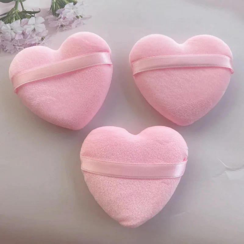 6개 하트 모양의 순수 코튼 파우더 퍼프 세트 - 부드러운 메이크업 적용을 위한 매우 부드러운 벨벳 블러셔 및 루스 파우더 애플리케이터