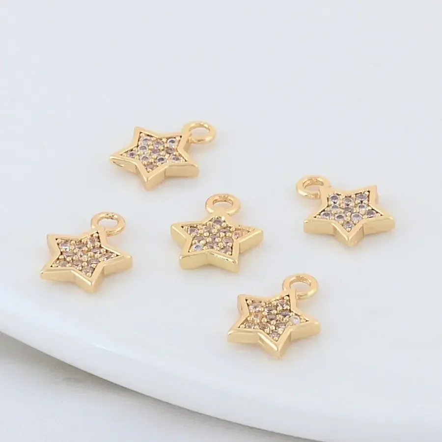 7*9MM 14K Gold Color Brass Star Charms Pendants Necklace Earrings Jewelry Making Supplies Accessories