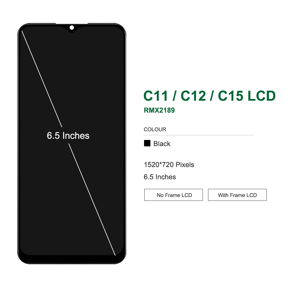 C11 2020 RMX2185 Screen Replacement, for Oppo Realme C12 C15 RMX2189 RMX2180 Lcd Display Digital Touch Screen with Frame