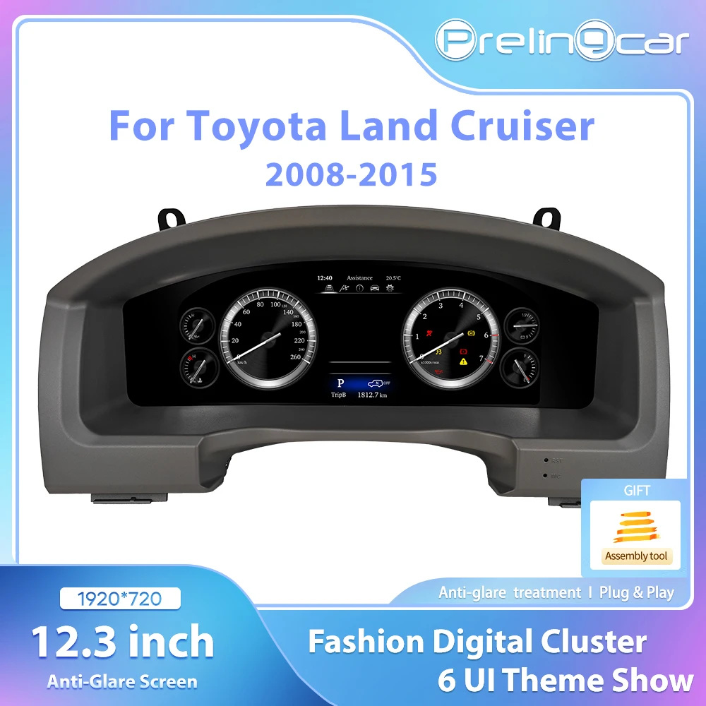 Prelingcar Digital Dashboard For Toyota Land Cruiser 2008-2015 Years Car Lcd Panel Speedometer Virtual Cockpit