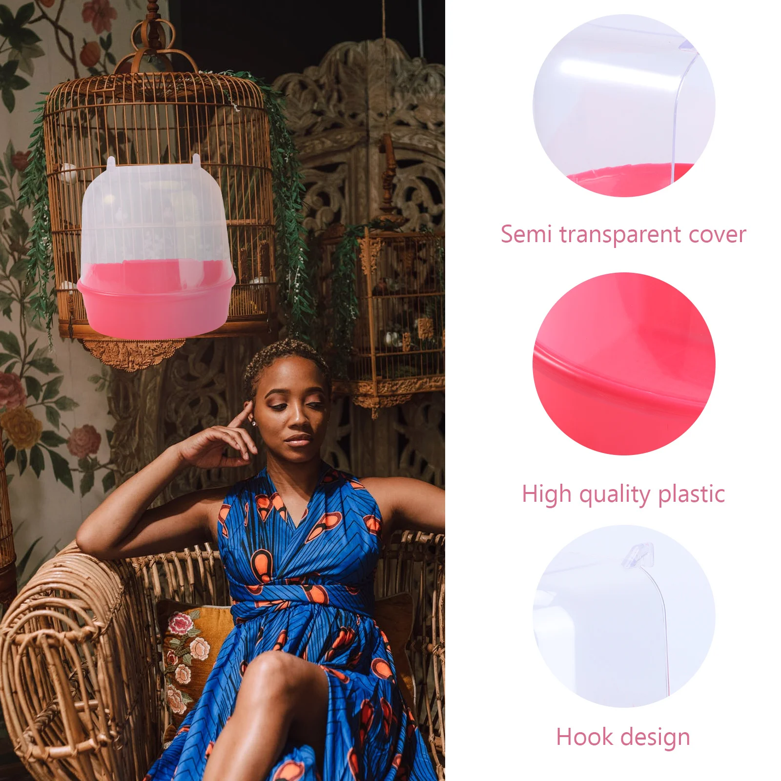 

Caged Bird Bath Covered Plastic Ecofriendly for Small Birds Canary Parrot Cage Bath Box Semi-Transparent Cover