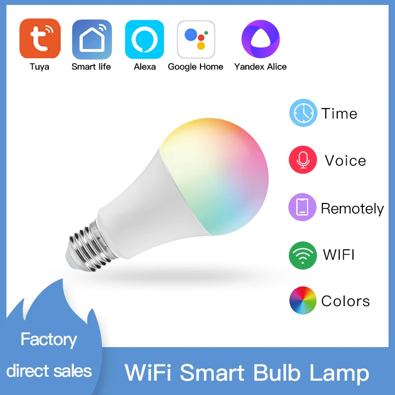 

TuYa/Smart Life WiFi Smart Bulb Lamp E27 RGBCW LED Light,No Hub Required,Control Work With Alexa Google Home Alice Smart Home