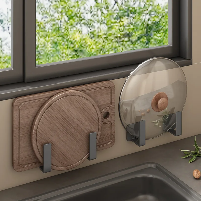 

Pot lid rack without punching wall mounted kitchen shelf Multi-function cutting board cutting board storage hanger