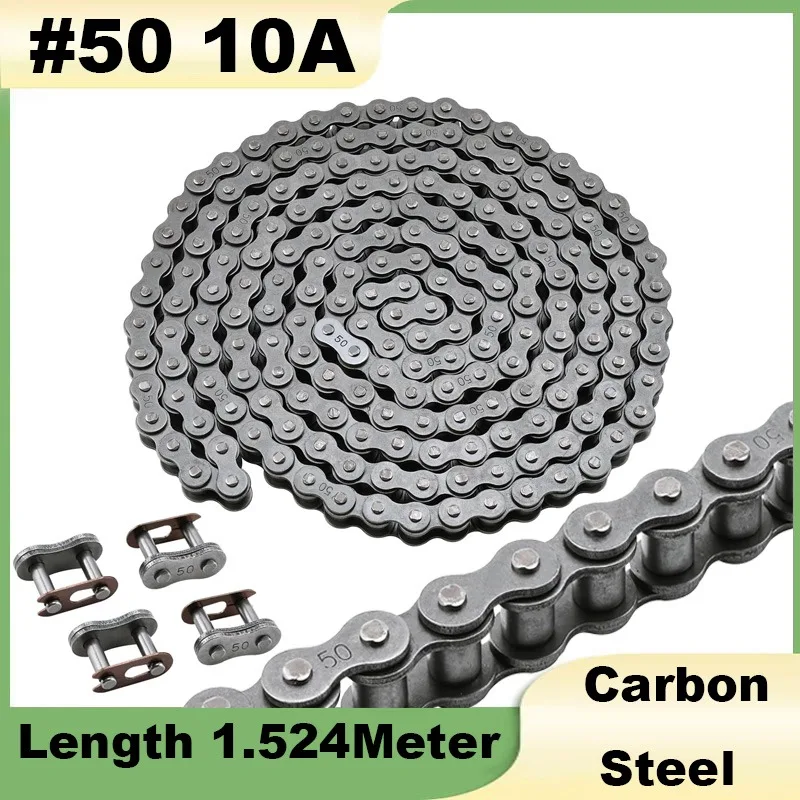 50-10a-roller-chain-pitch-15875mm-0625-carbon-steel-industrial-transmission-chain-chain-connector-length-1524meter