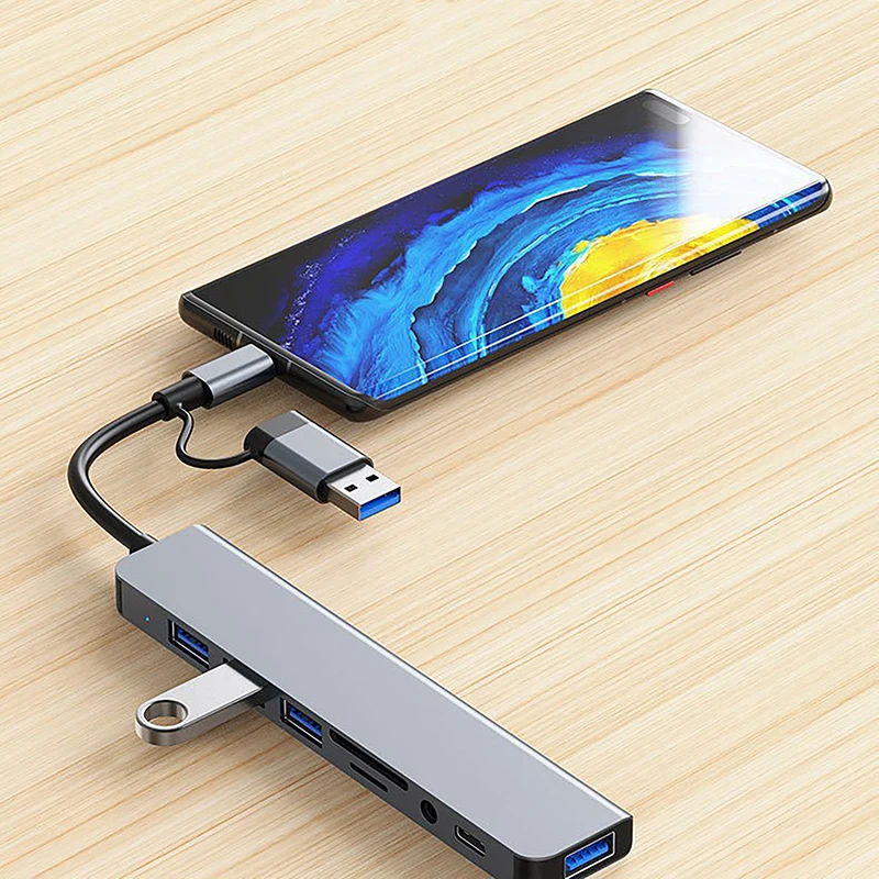 

New Multifunctional Computer Card Reader USB TYPe-C Hub8 In 1 USB Splitter For MacBook Pro Air And More PC/Laptop/Tablet Devices