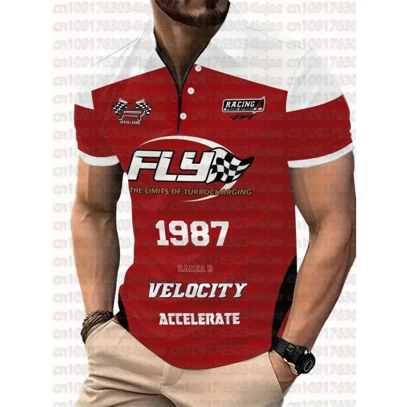 

Vintage Racing Jersey with Red and White 3D Digital Printing POLO Shirt for Casual Summer, Suitable for Racing Enthusiasts
