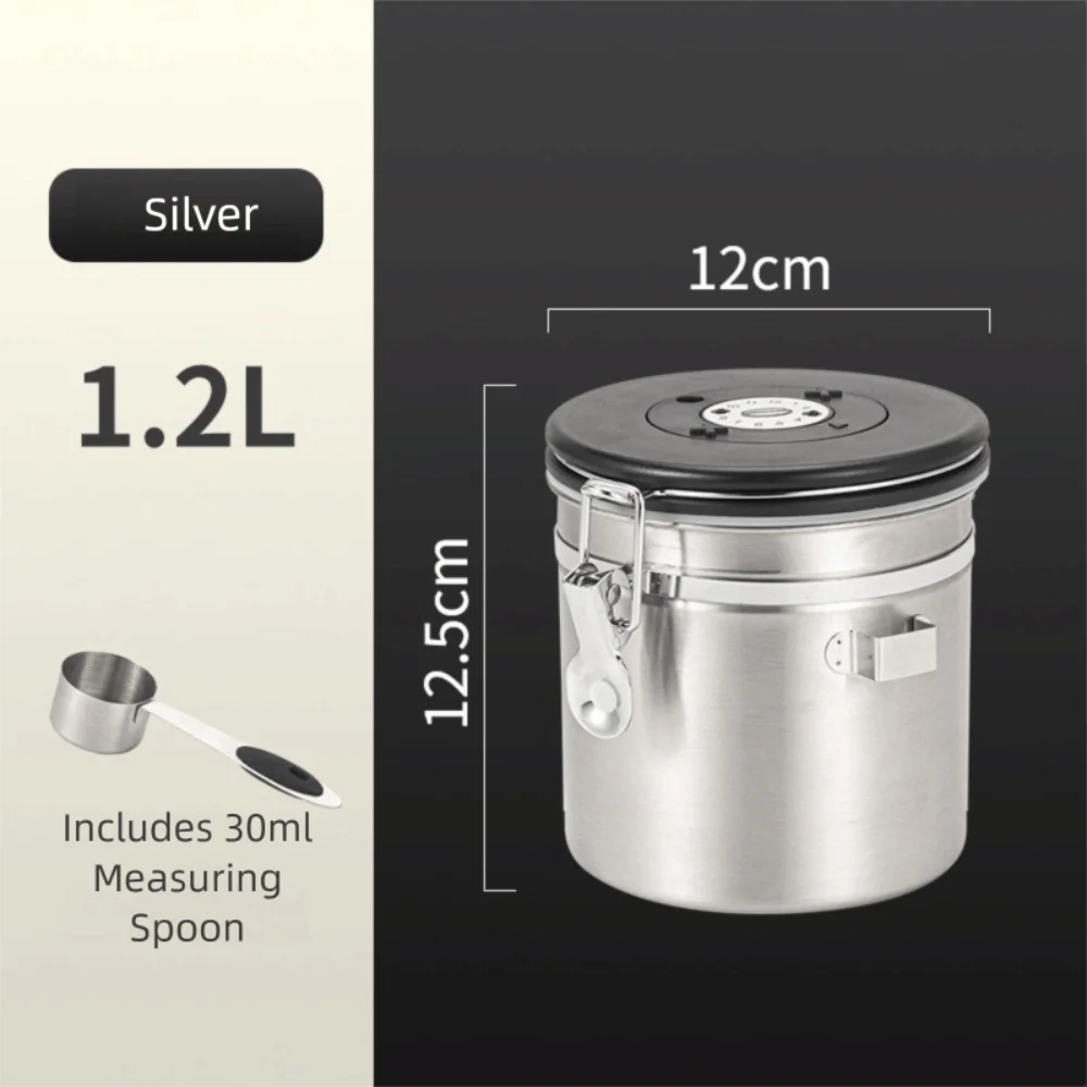 

Ящик для хранения кофейных зерен из нержавеющей стали 1,2/1,5/1,8 л с ложкой, банки для кофейных зерен, влагостойкий герметичный резервуар для хранения свежести