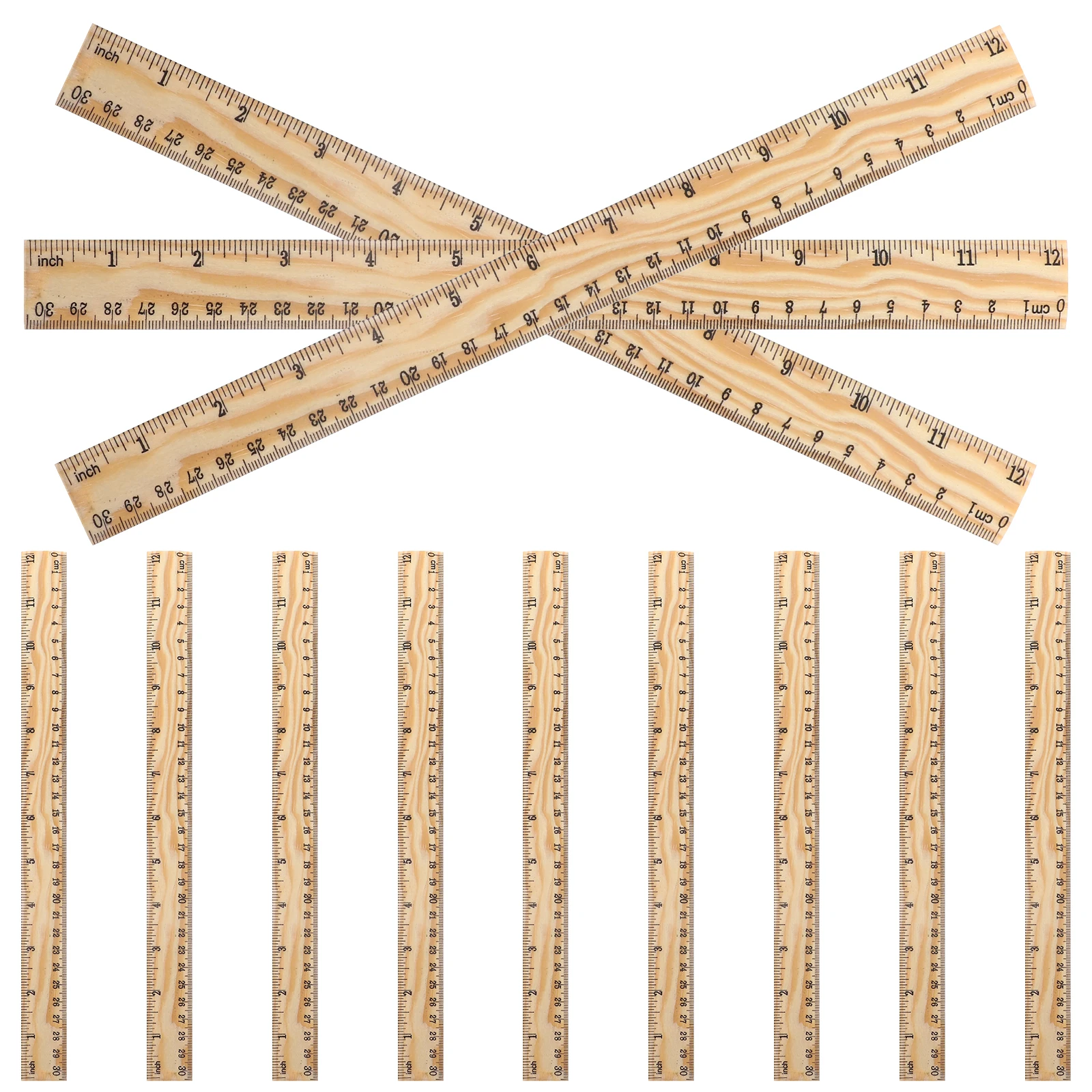 

26 Pcs Bamboo Ruler Wooden Ruler 26 Inch Easy Storage Lightweight Measuring Tool Tailoring Sewing for Home Kitchen