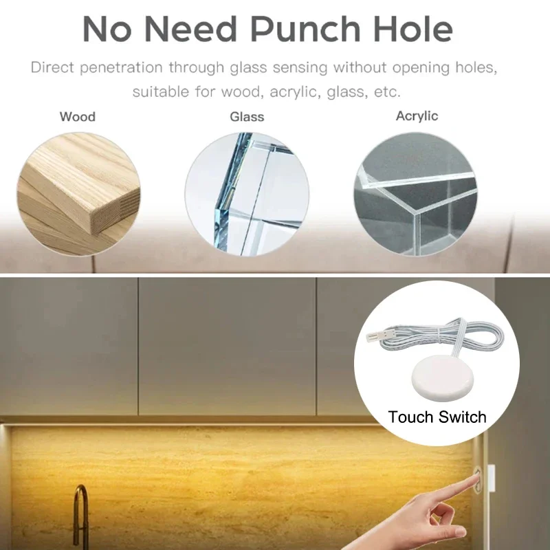 5M Under Cabinet LED Lighting Dimmable Strip Kit Aluminum Channel Light Bar Kitchen Counter Wardrobe Bookcase Display Shelf Lamp