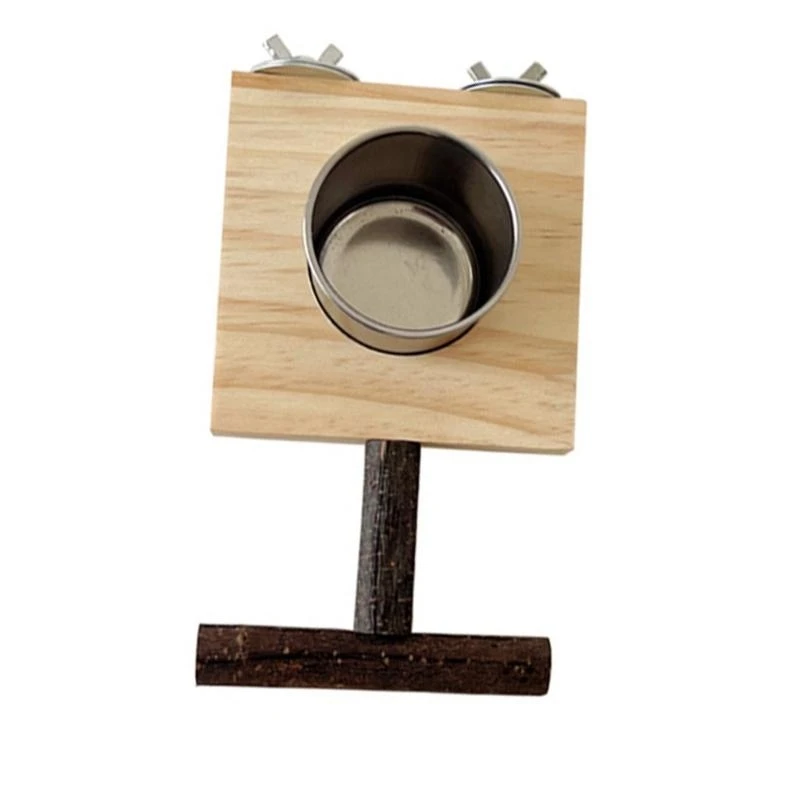 Parrots Perch with Metal Bowl for Parakeets Easy Assembly Screw Perches Feeder Small Bird Feeder Standing Perches