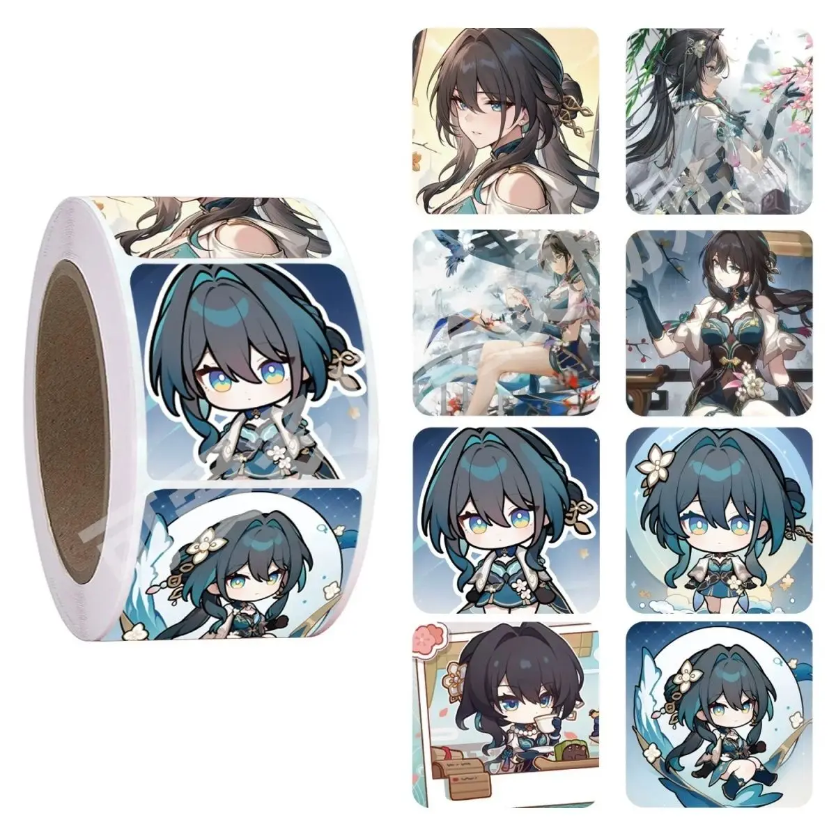 Honkai-pegatina de Ruan Mei de riel de estrella, rollo de 500 pegatinas de PVC impermeables para sellar etiquetas redondas, papelería hecha a mano