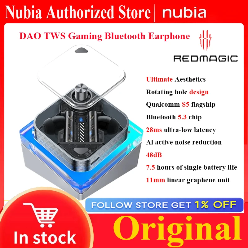 Nubia RedMagic DAO TWS Gaming Earbuds Earphone Wireless Bluetooth 28ms low latency AI Active noise for RedMagic 9s Pro