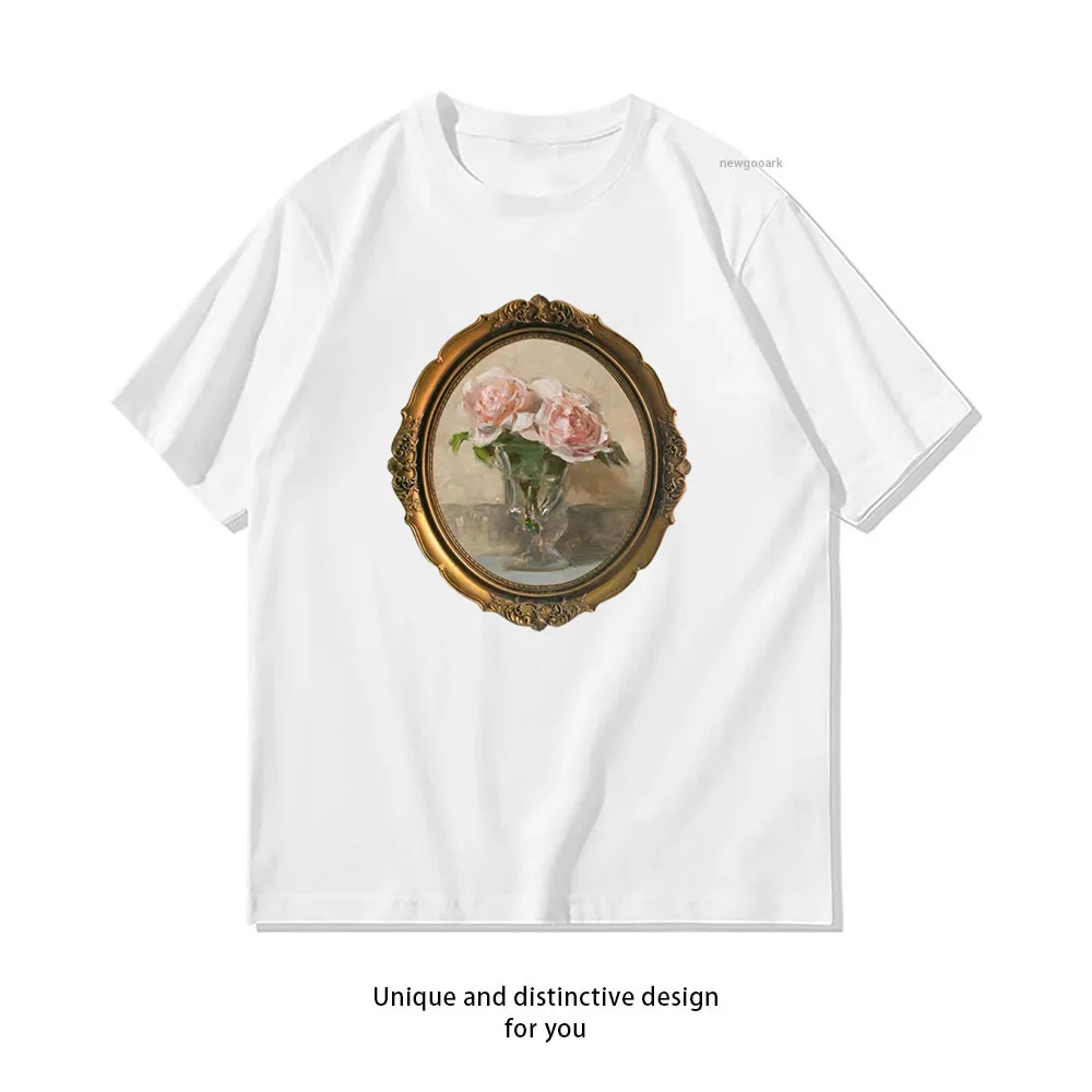 Roses Portrait T-Shirt woman man Casual cotton graphic t shirts Adult streetwear camisetas tops tee Summer