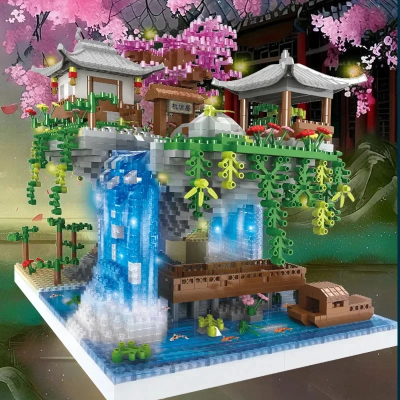 Building Blocks Peach Blossom Pool Cherry Blossom Castle Tree House City DIY Model Building Blocks Toy Children Adult Gift