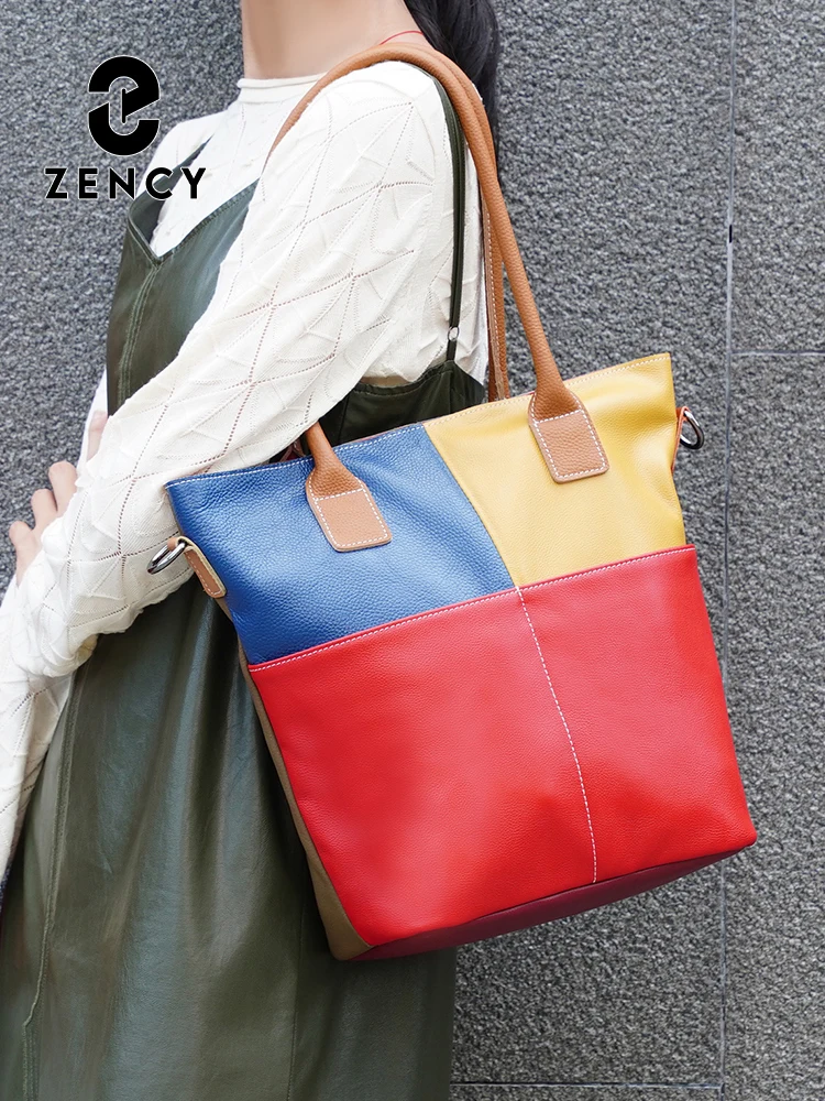 Zency Genuine Leather Shoulder Bag Tote Bags Ladies Designer Inspired Bag for Work Shopping