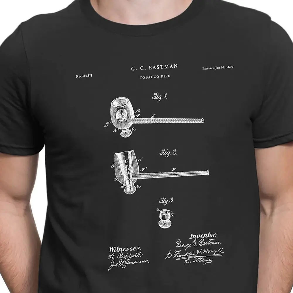 Smoking Tobacco Pipe T Shirt Patent Design Smoker Art Pt572