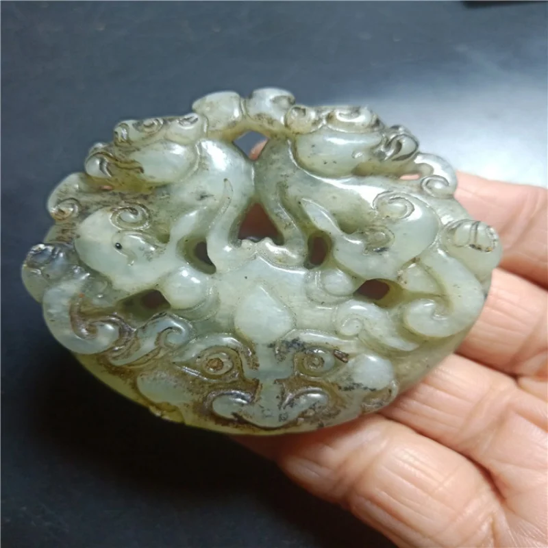 Antique Distressed Crafts Xiuyan Jade Double Pixiu Auspicious Beast Brand Antique Waist Pendant Pendant Pendant Wholesale