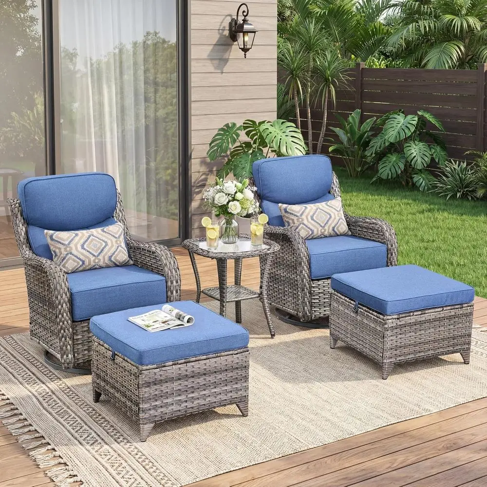 

Luxury 5 Pieces Outdoor Patio urniture Set-All Weather Wicker Outdoor urniture with Swivel Rocker Patio Chairs 6-inch Extra Thic