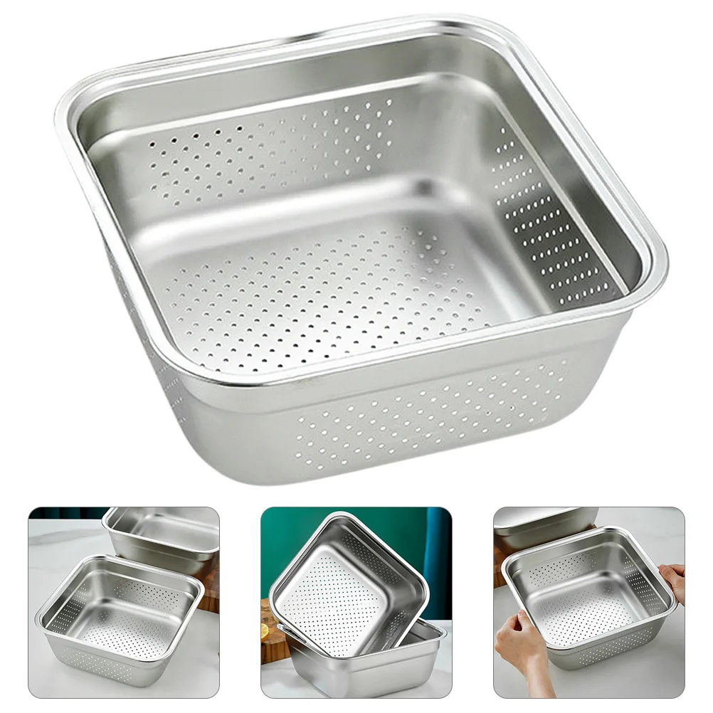 

Stainless Steel Colander Rice Strainer Vegetable Washing Basket Drain Basket Multifunctional Strong Widened Edge Small