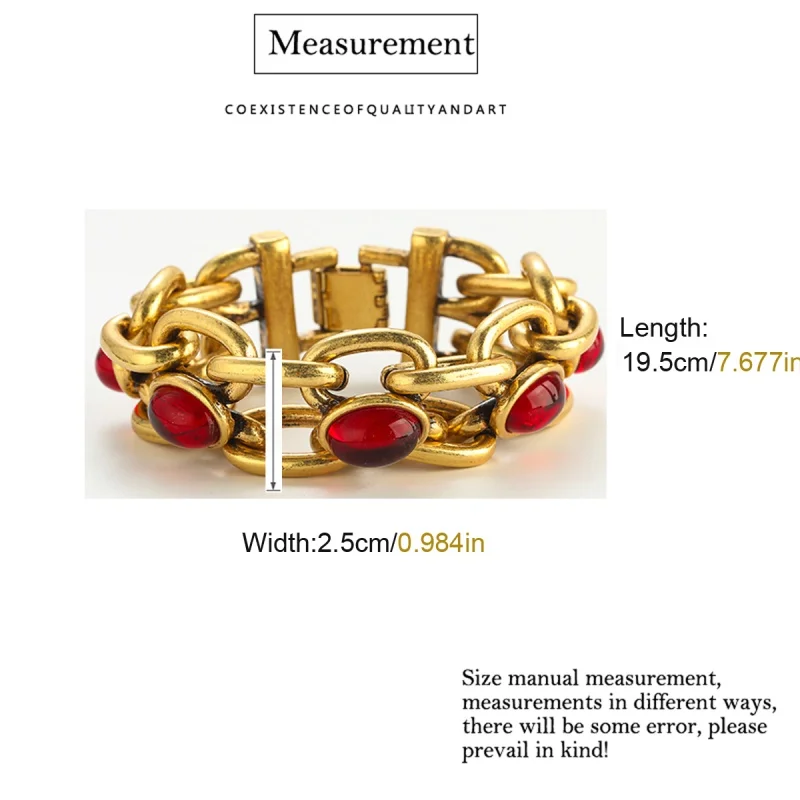 Vintage Oval Red Bracelets For Woman High Quality Gold Color Made Of Natural Stones Charm Girls Wedding Jewelry Bangles Chunky