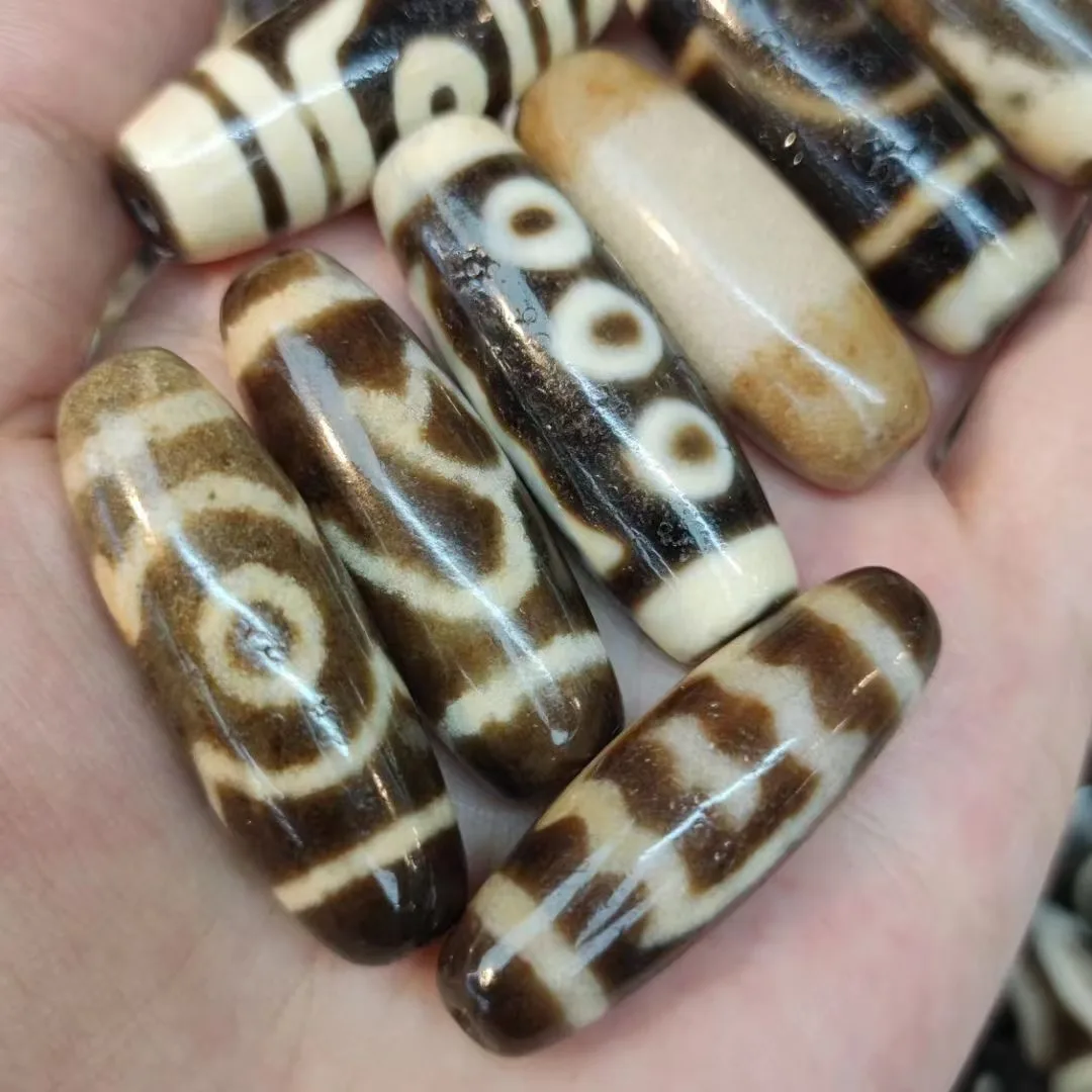 

5pcs/lot natural agate dzi ivory yellow 40mm variety of patterns handmade beads diy Bracelet necklace ethnic style jewelry