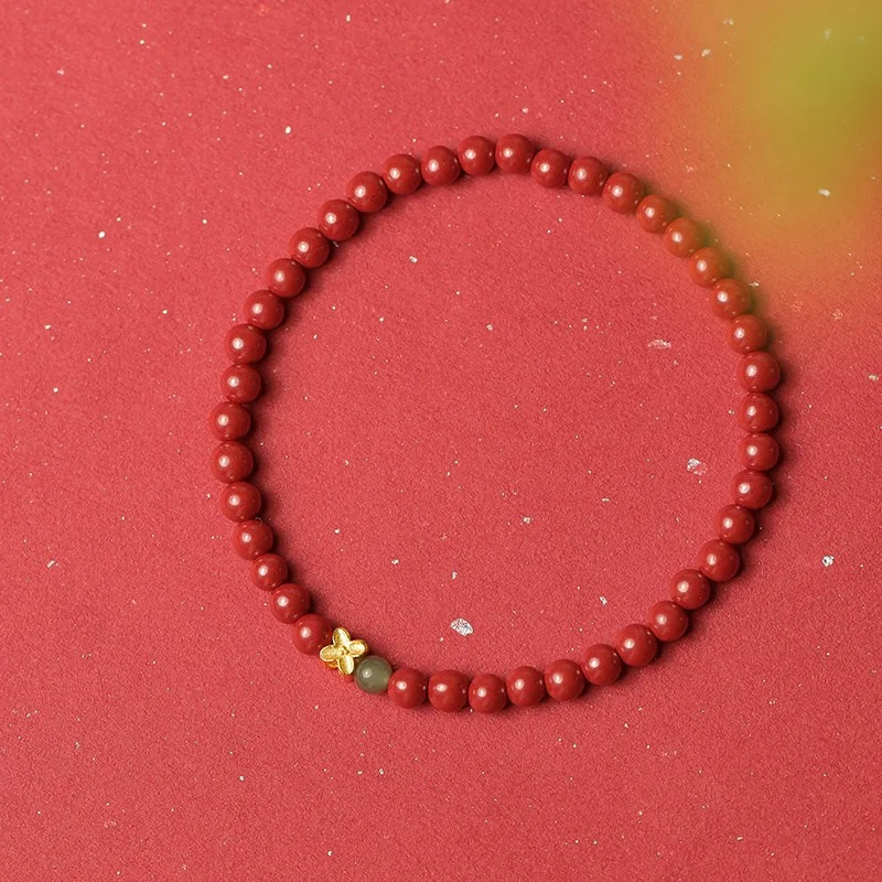 Natural Cinnabar Bracelet Imperial Sand Extremely Fine Simple Temperament Small Flower Handstring Female Amulet Chinese Style