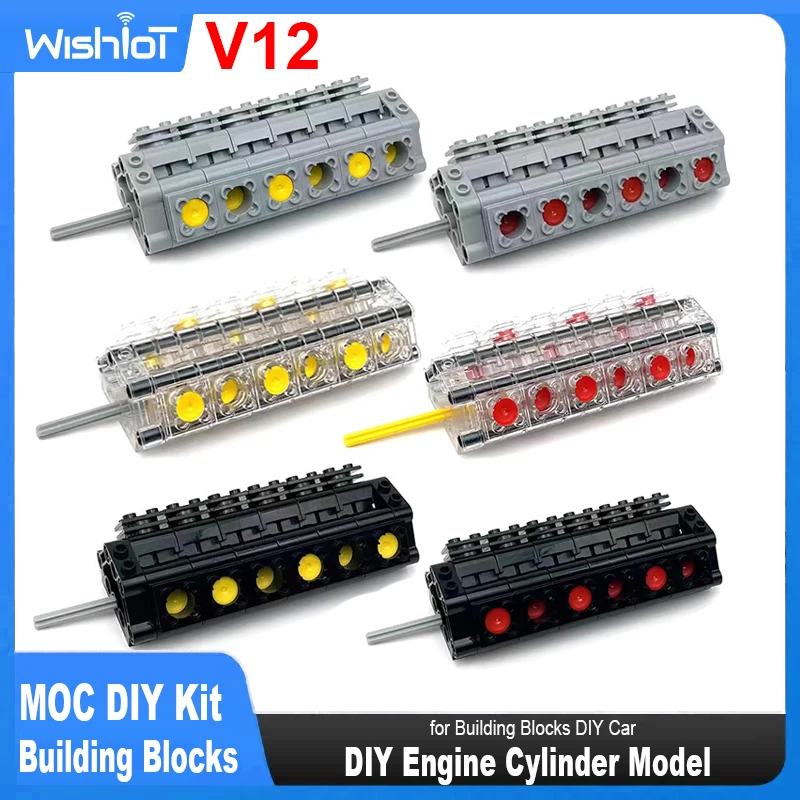 MOC Engine Cylinder Model V12 Creative Technical Parts Kit for High-tech Car DIY Building Blocks Educational Toy